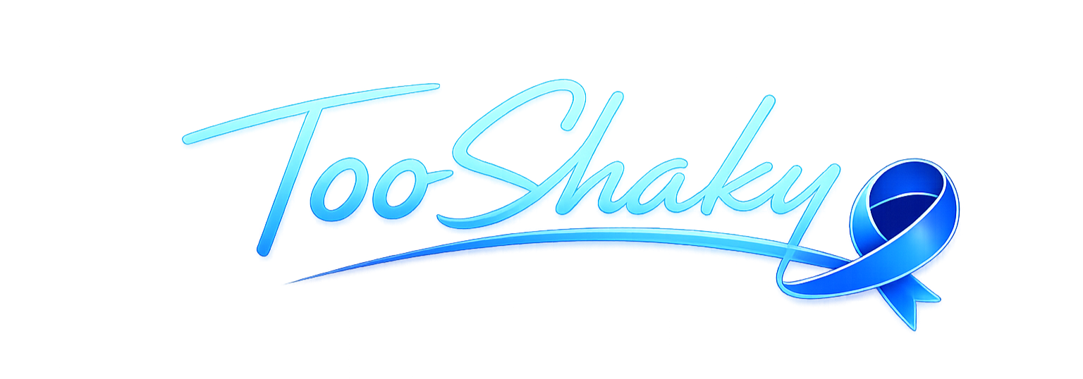 TooShaky Parkinson's advocacy logo with awareness ribbon